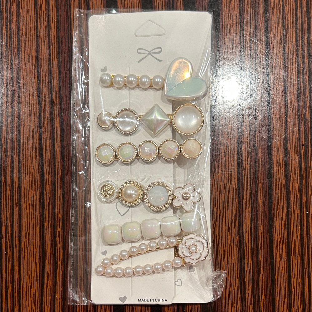 Elegant Pearl and Iridescent Hair Clip Set